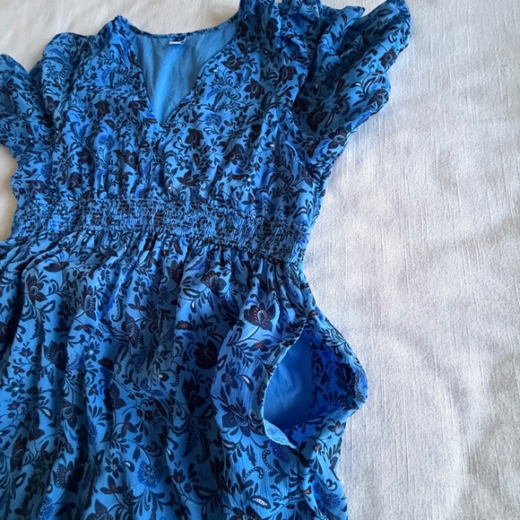 Old Navy Waist-Defined V-Neck Midi Dress Womens XL Floral Smocked Boho Cottage - Picture 10 of 12